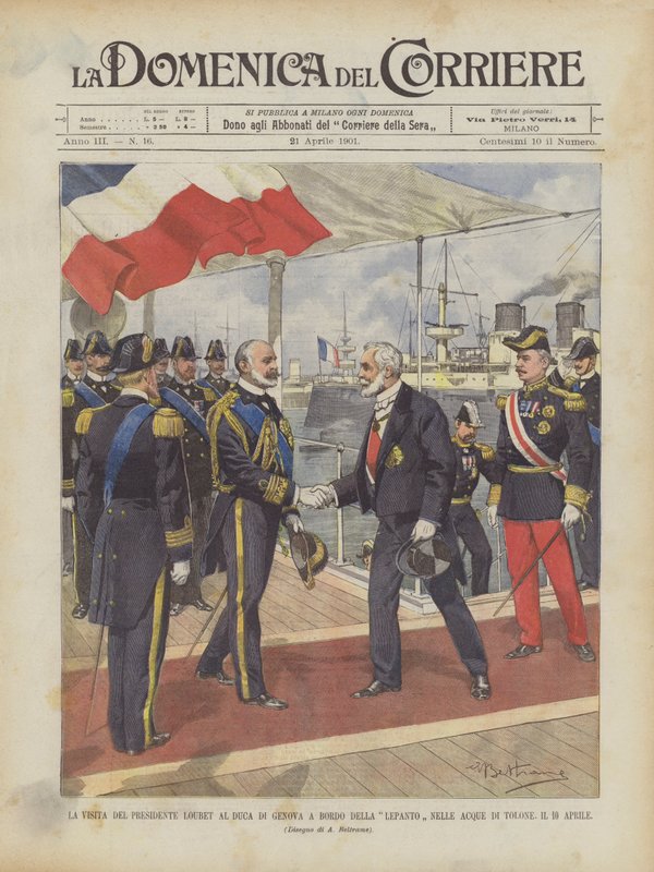 Návštěva prezidenta Loubeta u vévody z Janova na palubě lodi Lepanto ve vodách Toulonu, 10. dubna od Achille Beltrame