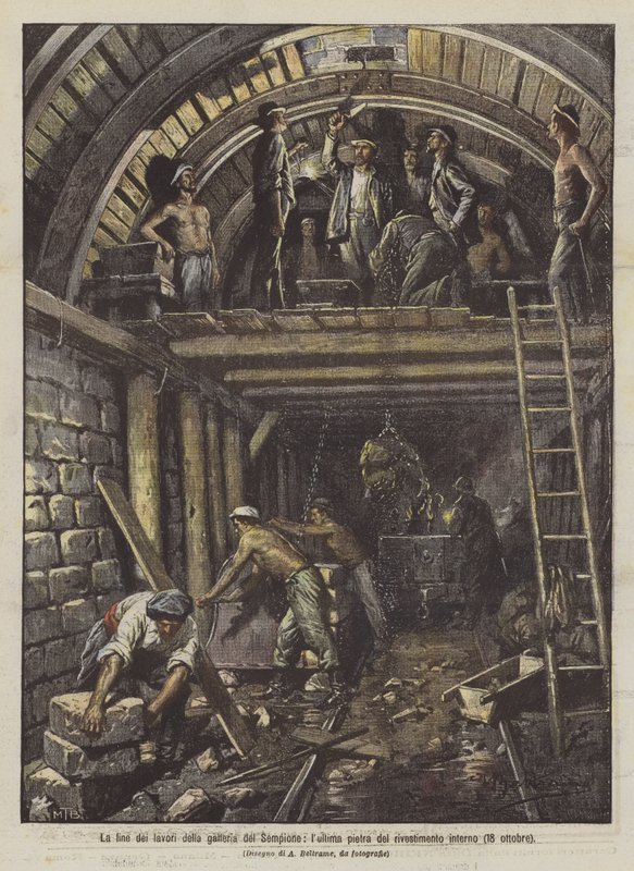 Ukončení prací na tunelu Simplon, posledním kameni vnitřního obkladu (18. října) od Achille Beltrame