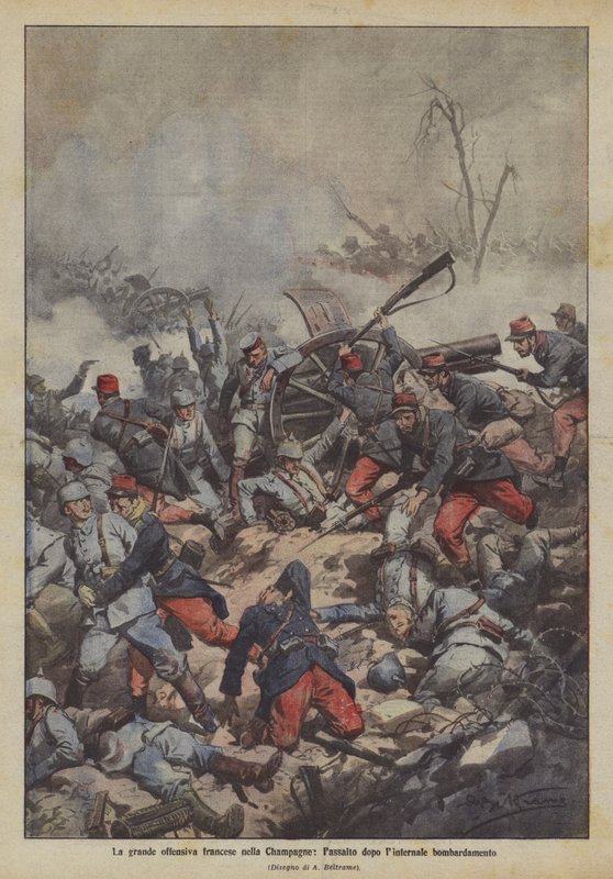 Velká francouzská ofenzíva v Champagne, útok po vnitřním bombardování od Achille Beltrame