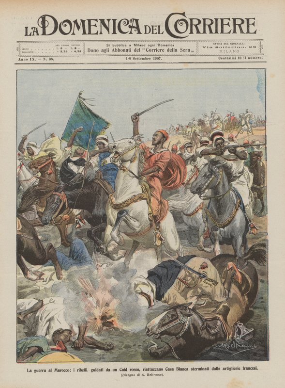 Válka v Maroku, rebelové v čele s rudým Caidem zavěsí vyhlazené Casa Blanca? od Achille Beltrame