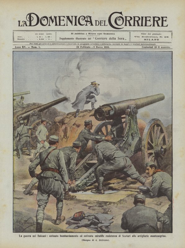 Válka na Balkáně, úporné bombardování a obdivuhodný odpor Škodry vůči ? od Achille Beltrame