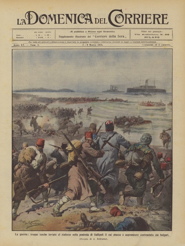 Válka, turecká vojska poslala posílit poloostrov Gallipoli čí vylodění? od Achille Beltrame