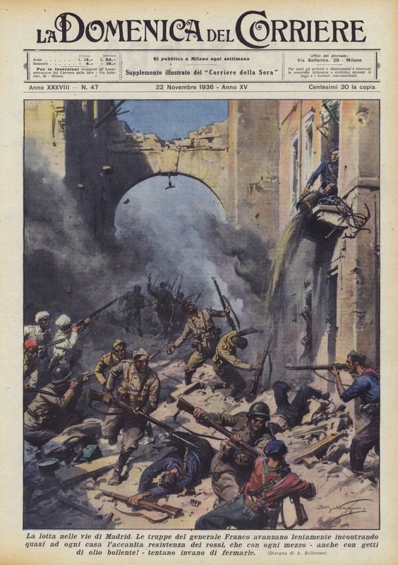 Boje v ulicích Madridu od Achille Beltrame