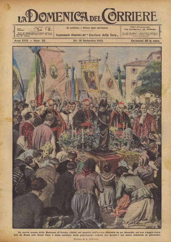 Nová socha Loretánské Madony, přestavěná podle vzoru staré zničené požárem? od Achille Beltrame
