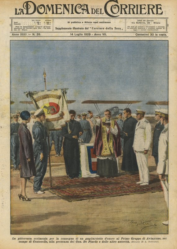 Malebný ceremoniál předání dárkového praporu První letecké skupině ? od Achille Beltrame