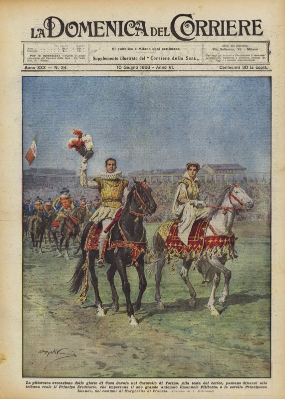 Malebné připomenutí slávy savojského rodu v turínském kolotoči od Achille Beltrame