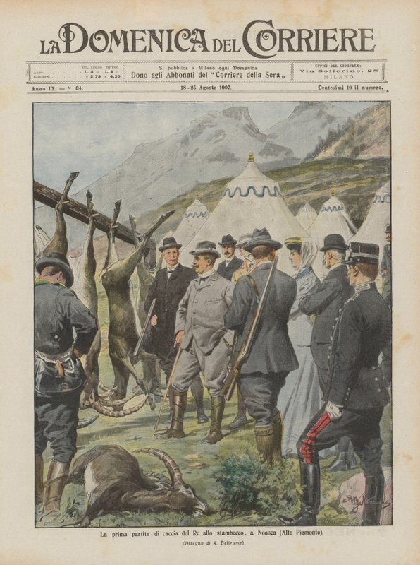 Králův první lovecký zápas na kozorožce v Noasce (Horní Piemont) od Achille Beltrame