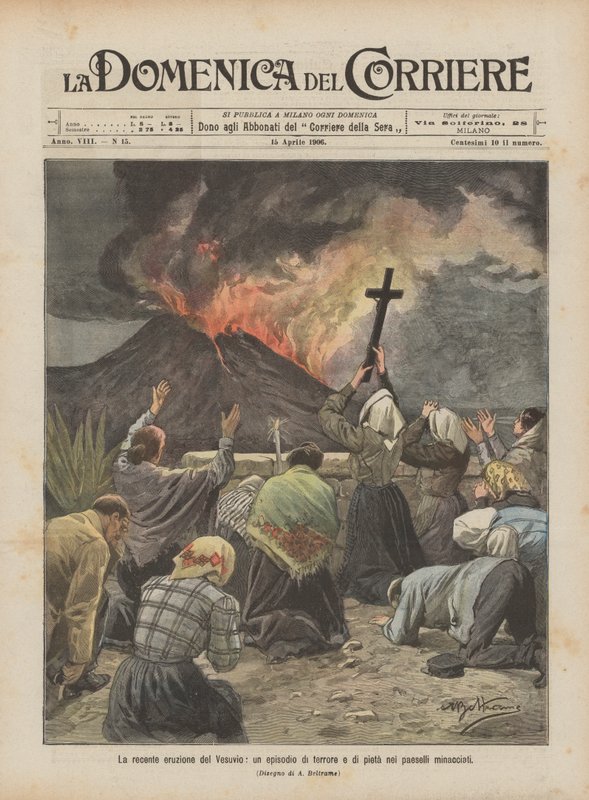 Nedávná erupce Vesuvu, epizoda teroru a lítosti v ohrožených vesnicích od Achille Beltrame