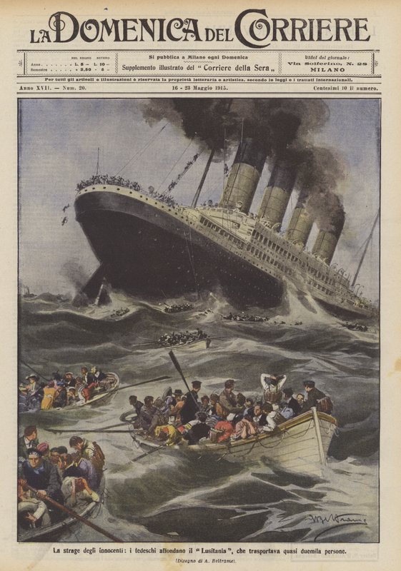 Masakr nevinných, Němci potopili Lusitania, která vezla téměř dva tisíce lidí od Achille Beltrame
