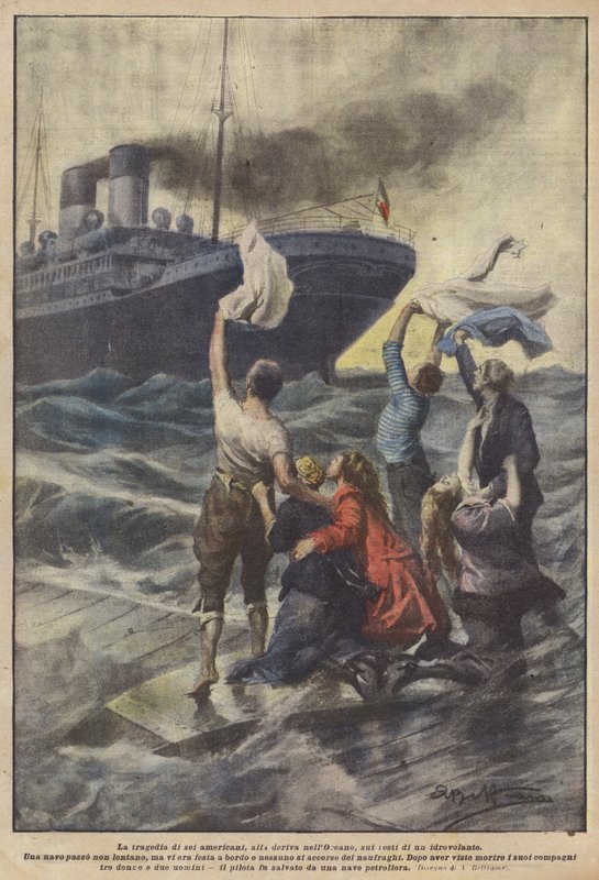 Tragédie šesti Američanů zmítaných oceánem na zbytcích hydroplánu od Achille Beltrame
