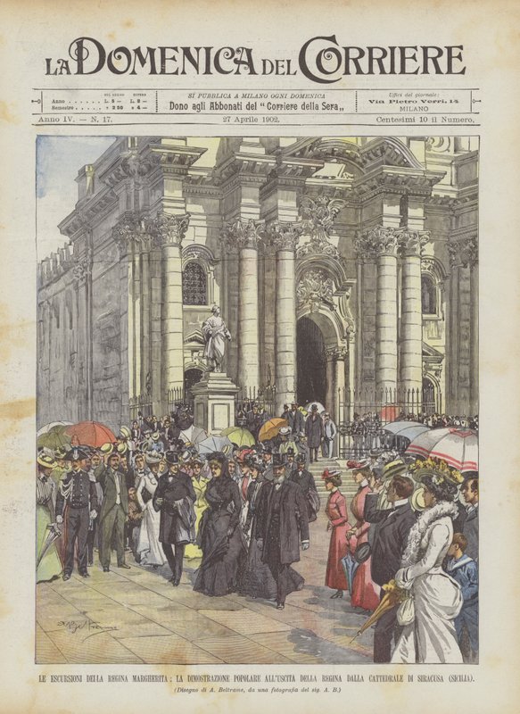 Výlety královny Margherity, populární demonstrace u východu z královny? od Achille Beltrame