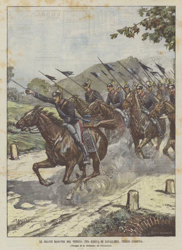 Velké manévry v Benátsku, jezdecký útok u Cornudy od Achille Beltrame
