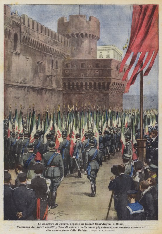 Válečné vlajky položené v Castel SantAngelo v Římě od Achille Beltrame
