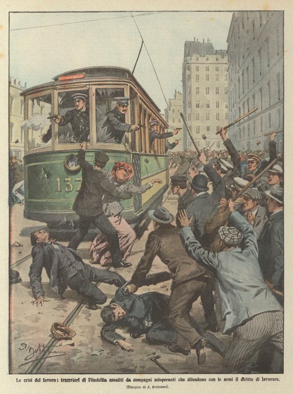 Pracovní krize, řidiči tramvají ve Philadelphii napadení kolegy stávkujícími, kteří se brání? od Achille Beltrame