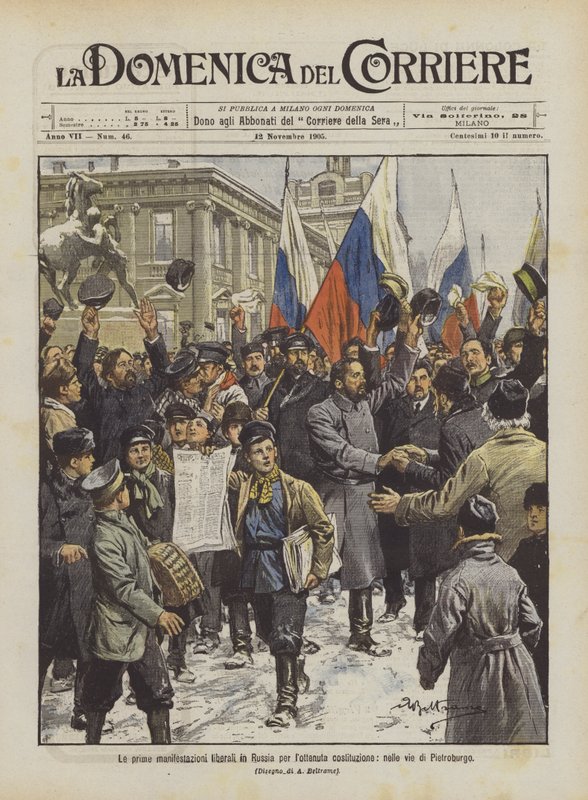 První liberální demonstrace v Rusku za ústavu v ulicích Petrohradu od Achille Beltrame