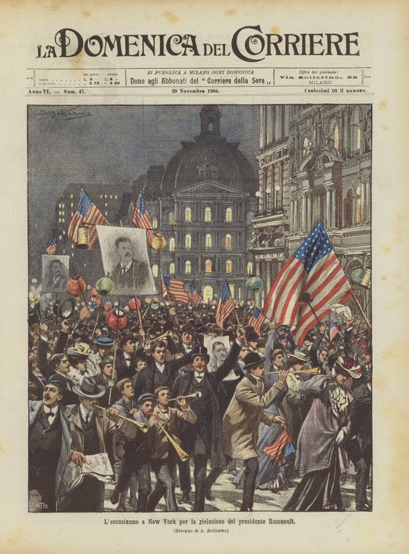 Nadšení v New Yorku pro znovuzvolení prezidenta Roosevelta od Achille Beltrame