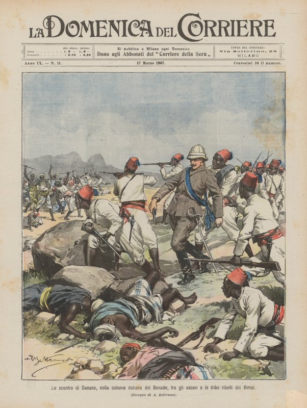 Střet Danane v italské kolonii Benadir mezi ascary a rebelskými kmeny Bimal od Achille Beltrame