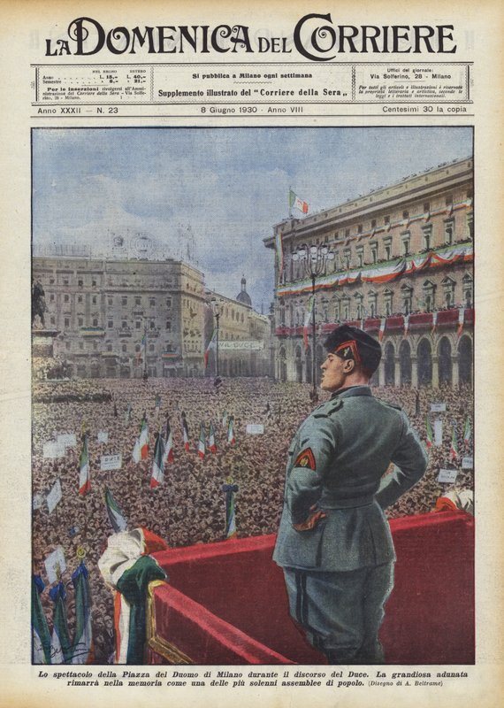 Podívaná na milánském náměstí Piazza del Duomo během Duceho projevu od Achille Beltrame