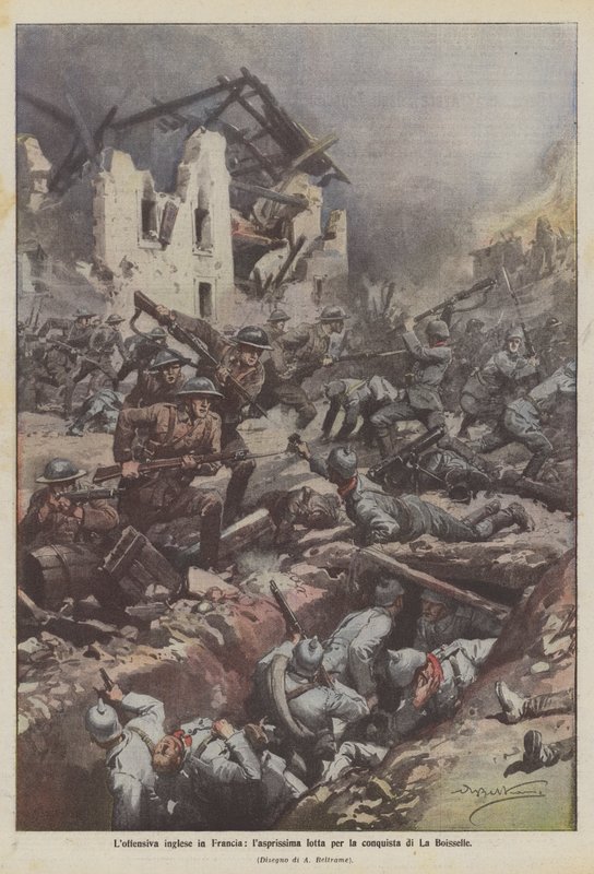 Britská ofenzíva ve Francii, vůbec první boj o dobytí La Boisselle od Achille Beltrame