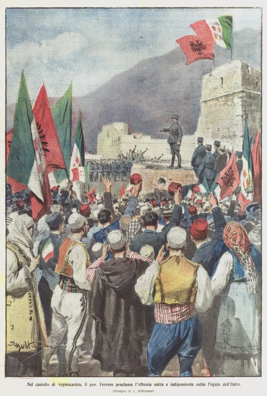 Na hradě Gjirokastra generál Ferrero prohlásil Albánii za sjednocenou a nezávislou podle italského práva od Achille Beltrame