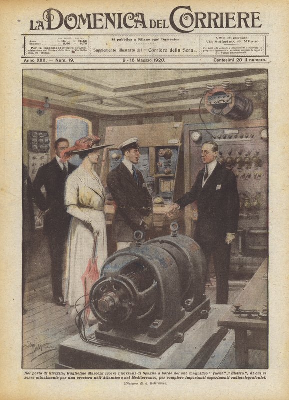 V přístavu Seville přijímá Guglielmo Marconi panovníky Španělska na palubu svého velkolepého? od Achille Beltrame