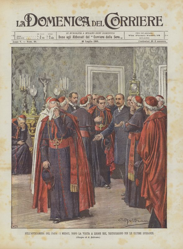 V předsíni papeže Mediciové po návštěvě Lva XIII. zničí poslední naděje od Achille Beltrame