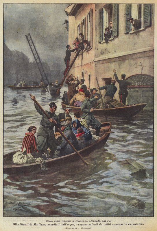 V oblasti kolem Piacenzy, kterou zaplavuje řeka Pád. od Achille Beltrame