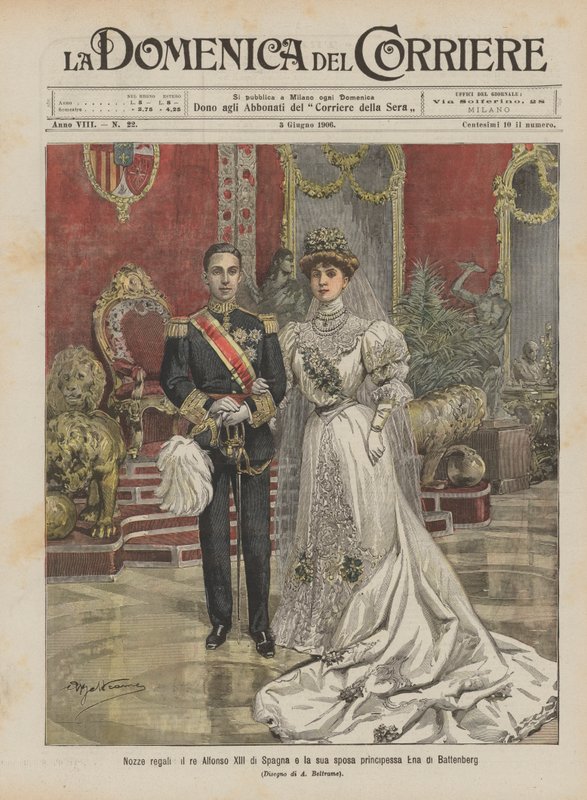 Královská svatba, španělský král Alfons XIII. a jeho nevěsta princezna Ena z Battenbergu od Achille Beltrame