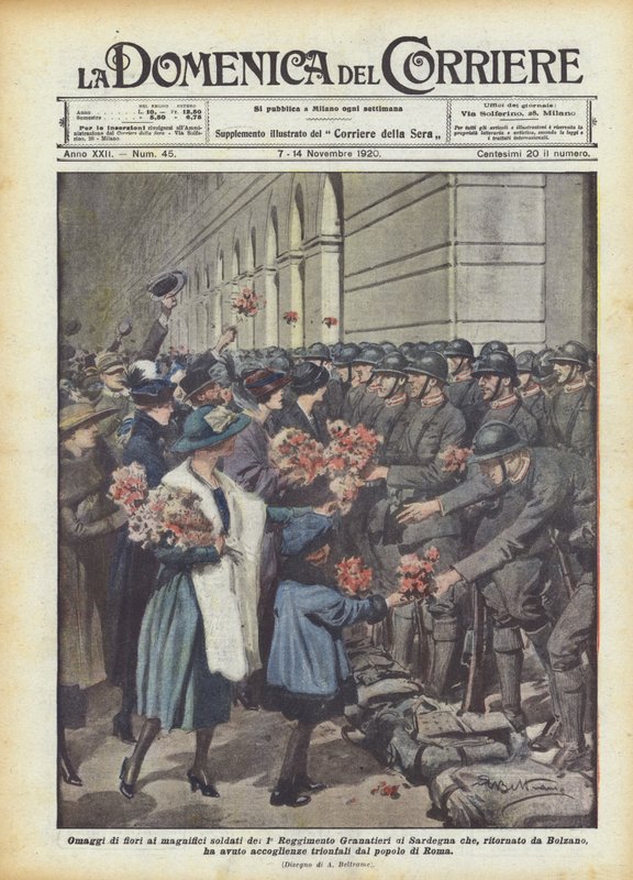 Květinové pocty velkolepým vojákům 1. sardinského granátnického pluku, že? od Achille Beltrame