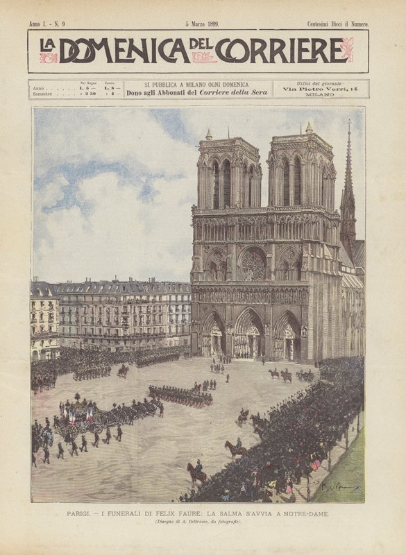 Paříž, pohřeb Felixe Faureho, tělo se stěhuje do Notre Dame od Achille Beltrame
