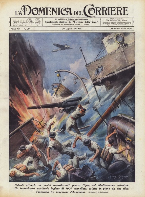 Silné útoky našich torpédových bombardérů poblíž Kypru ve východním Středomoří od Achille Beltrame