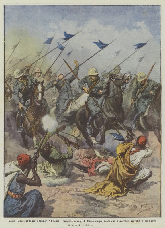 U Fonduk-el-Tokar zasáhli florentští kopiníci pět Arabů, kteří je měli? od Achille Beltrame