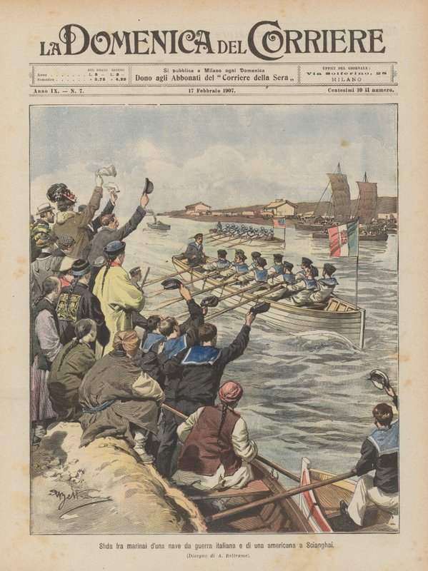 Výzva mezi námořníky italské a americké válečné lodi v Šanghaji od Achille Beltrame