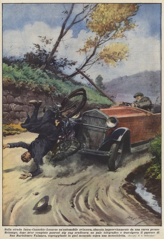 Na silnici Intra-Cannobio-Locarno se náhle ze zatáčky vynořilo švýcarské auto? od Achille Beltrame