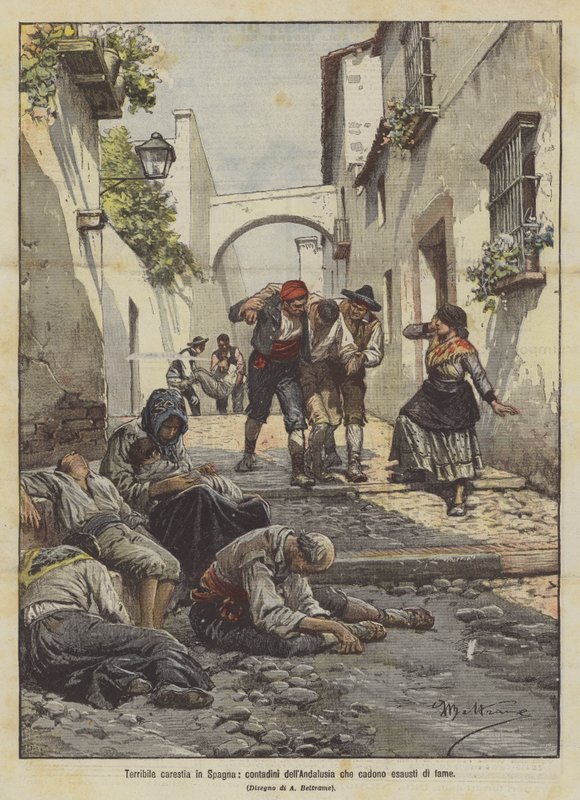 Hrozný hladomor ve Španělsku, andaluští rolníci padali vyčerpaní hladem od Achille Beltrame