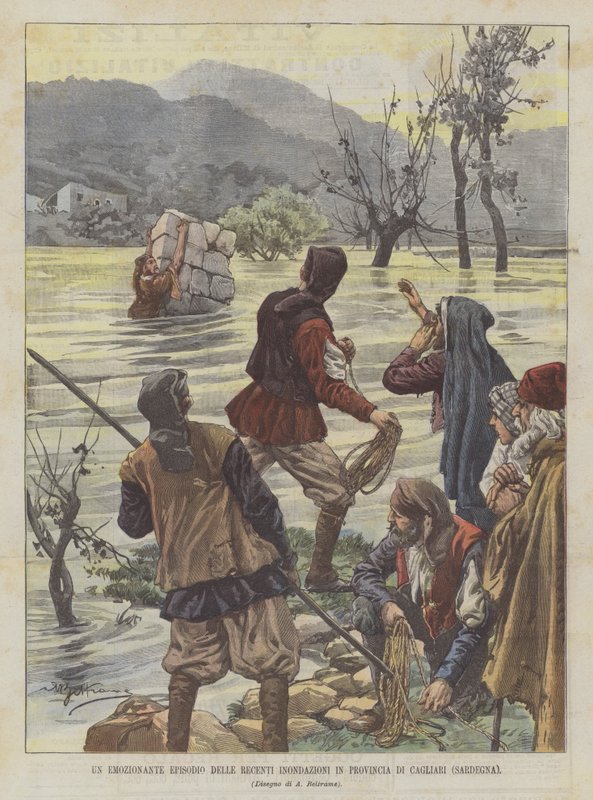 Vzrušující epizoda nedávných povodní v provincii Cagliari (Sardinie) od Achille Beltrame