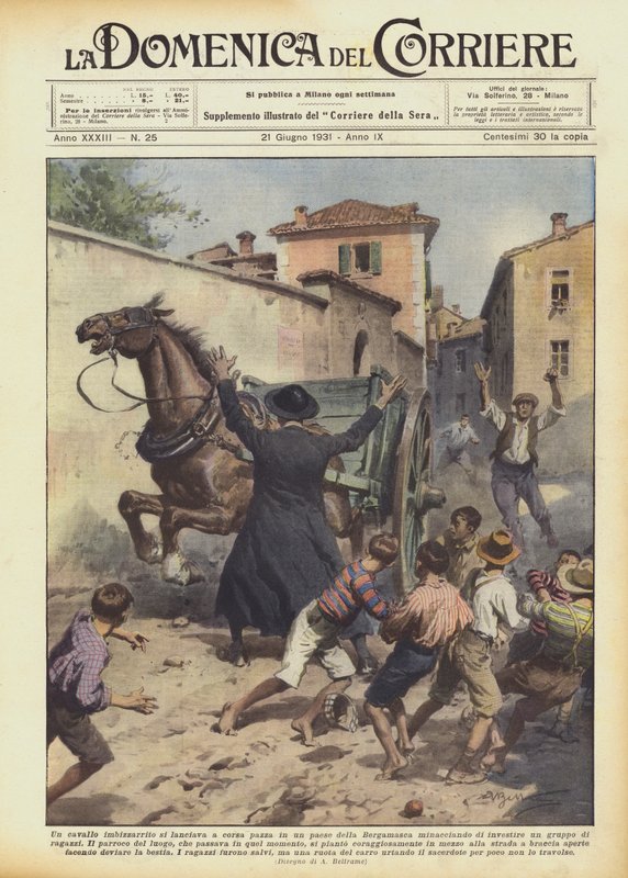 V jedné vesnici v oblasti Bergama se proháněl divoký kůň a hrozilo, že uteče. od Achille Beltrame