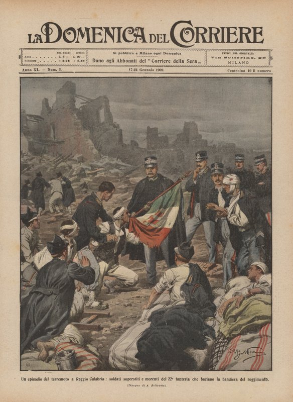 Epizoda zemětřesení v Reggio Calabria, přeživší a umírající vojáci 22. pěchoty kdo? od Achille Beltrame