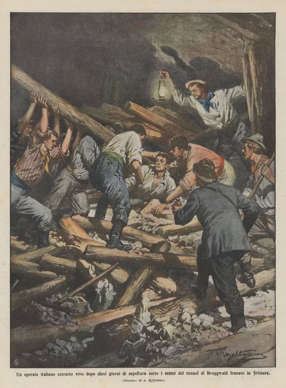 Italský dělník vytěžený zaživa po deseti dnech pohřbívání pod balvany tunelu? od Achille Beltrame