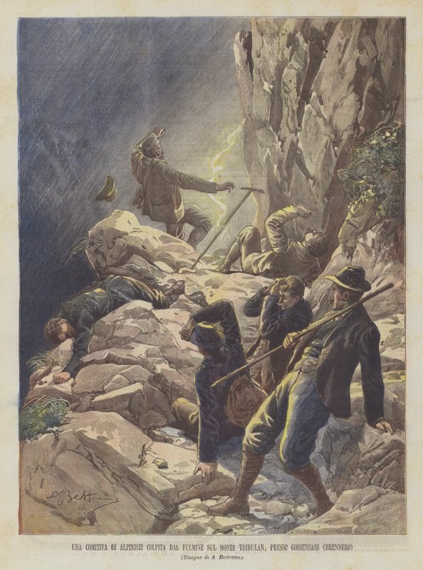 Skupina horolezců zasažená bleskem na hoře Tribulan, poblíž Gossensass (Brennero) od Achille Beltrame
