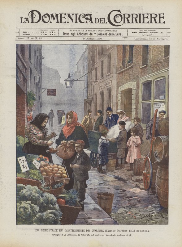 Jedna z nejcharakterističtějších ulic italské čtvrti (Saffron Hill) Londýna od Achille Beltrame