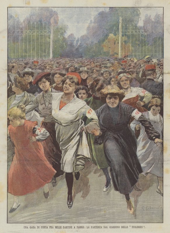 Běžecký závod mezi tisíci Sartinemi v Paříži, Odjezd z Tuileries Garden od Achille Beltrame