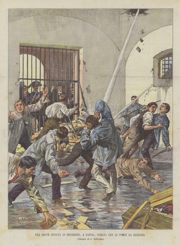 Vážné povstání nezletilých, v Neapoli, zkrocené s požárními pumpami od Achille Beltrame