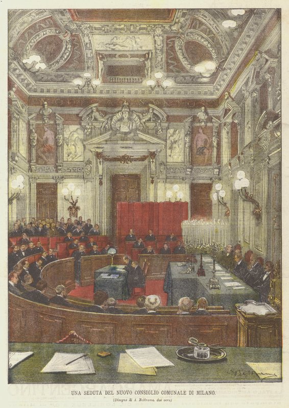 Zasedání nové městské rady Milána od Achille Beltrame
