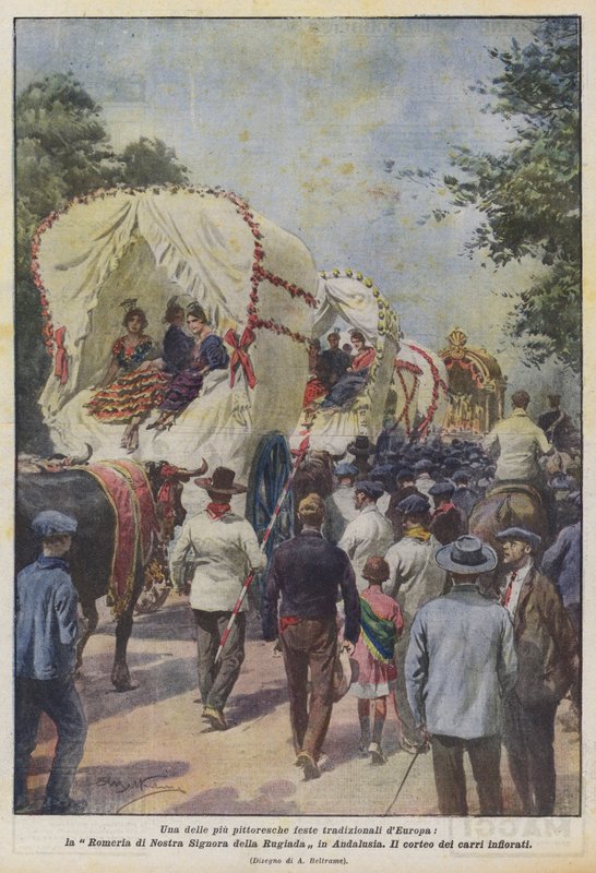 Jeden z nejmalebnějších tradičních festivalů v Evropě, Romeria de Nuestra Señora de la Dew v Andalusii. od Achille Beltrame