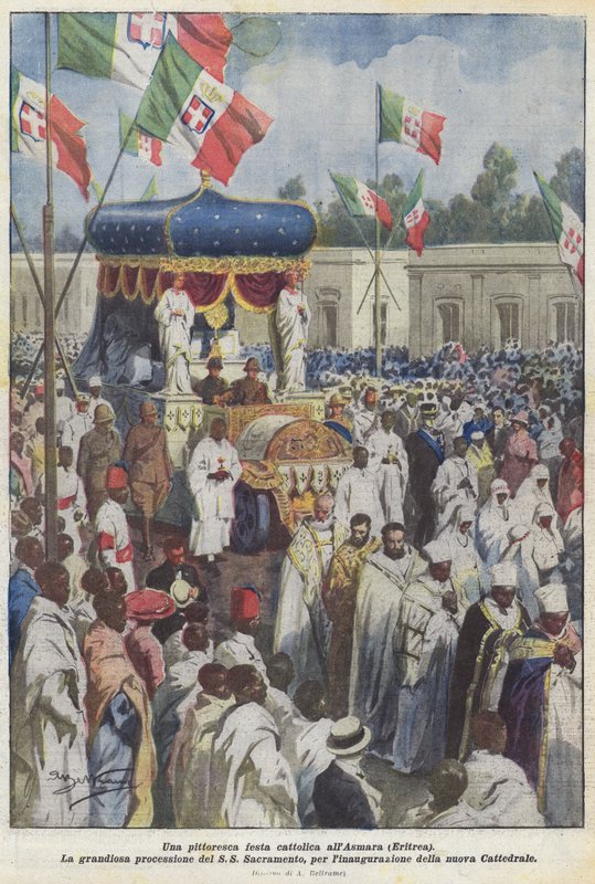 Malebný katolický festival v Asmaře (Eritrea) od Achille Beltrame