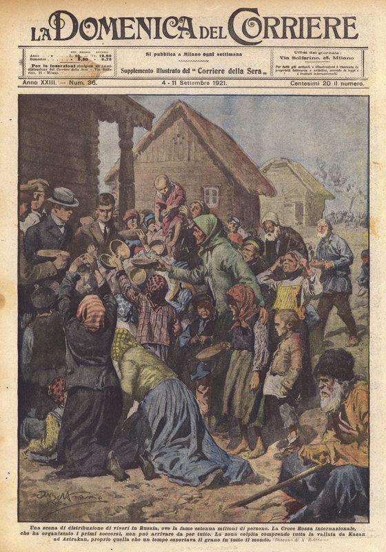 Scéna distribuce potravin v Rusku, kde hlad vyčerpává miliony lidí od Achille Beltrame