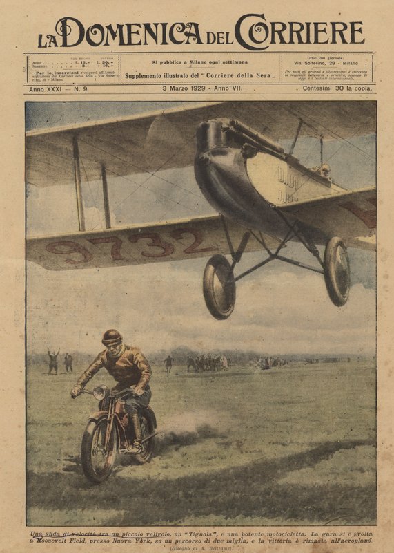 Rychlostní soutěž mezi malým letadlem Moth a silným motocyklem od Achille Beltrame