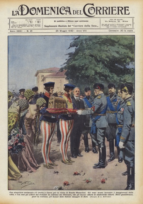 Výjimečný ceremoniál při příležitosti návštěvy Benita Mussoliniho v Lucce. od Achille Beltrame