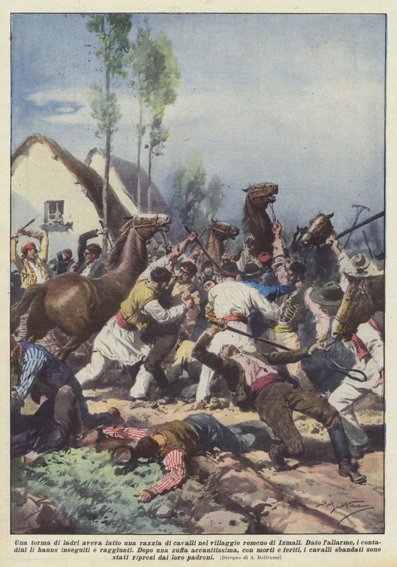 Gang zlodějů přepadl koně v rumunské vesnici Izmall. od Achille Beltrame